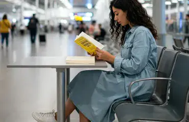 havaalanında bekleyen kadın resmi